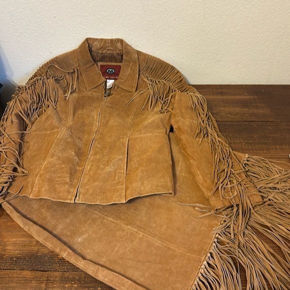 marc mattis Jackets & Blazers - Marc Neiman Suede Fringe Leather Jacket in Tan